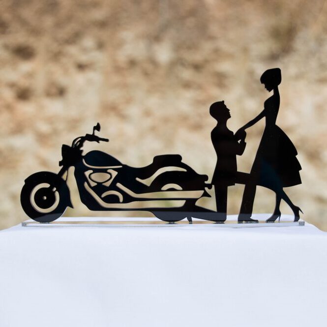 Topo De Bolo Acrílico Preto Casamento Noivos Decoração Moto